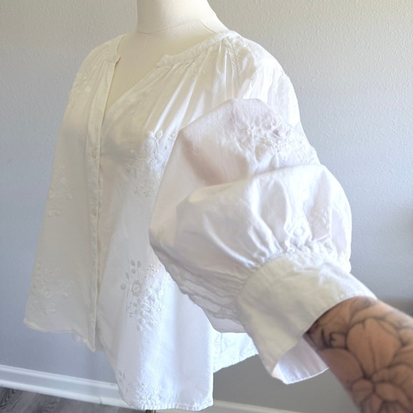 Old Navy Tops - White Embroidered Button-Down Relaxed Summer Resort Blouse XL